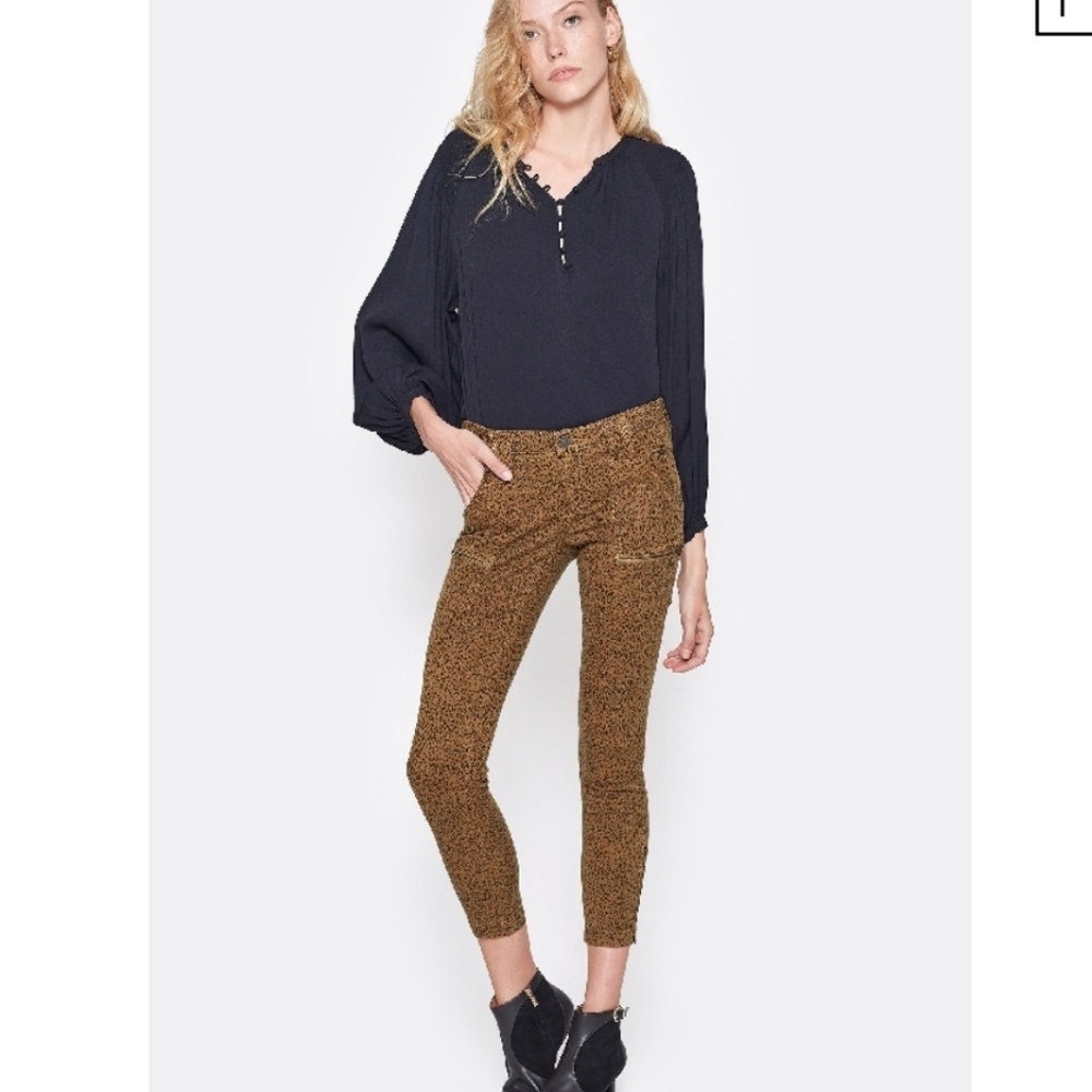 ❤ JOIE PARK SKINNY UTILITY ZIPPER ANKLE ANIMAL PRINT PANTS IN LACQUER, 4 (27)